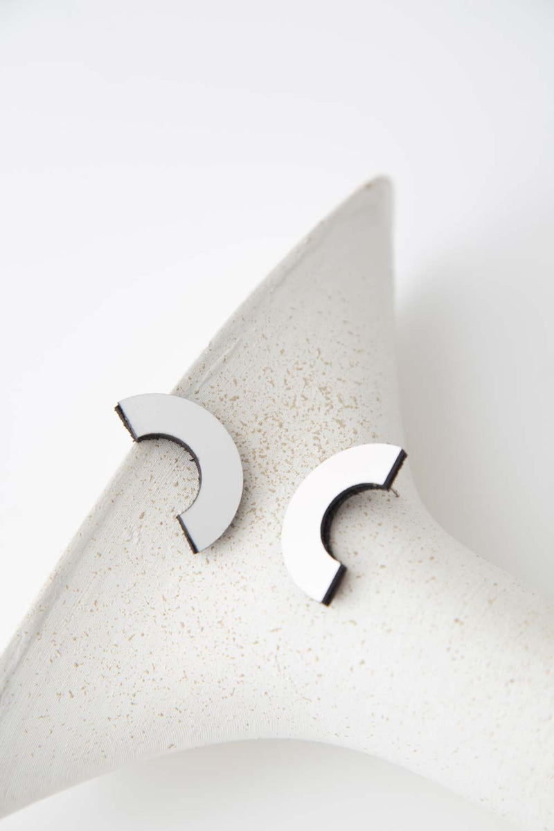 Mies Arc Earrings - Silver – Acrylic, Suede 1 – Atelier Modernista