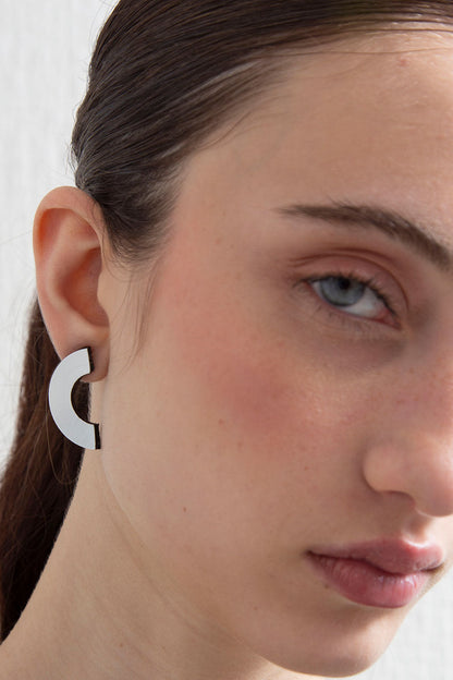 Mies Arc Earrings - Silver – Acrylic, Suede 1 – Atelier Modernista
