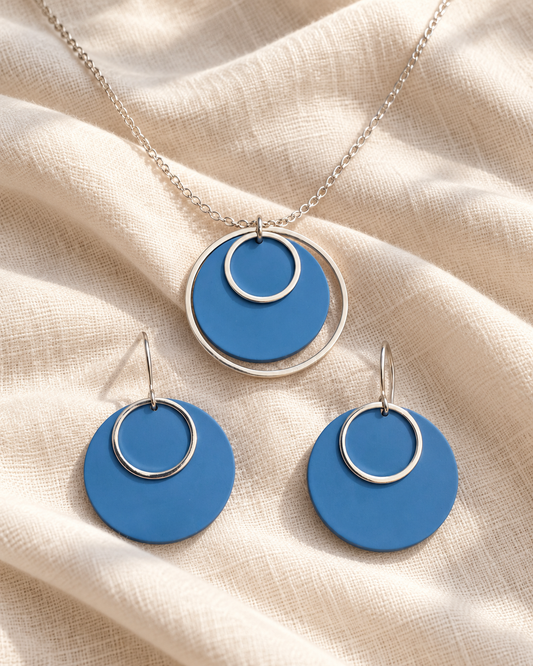 Cobalt Circle Capsule  Necklace and Earrings