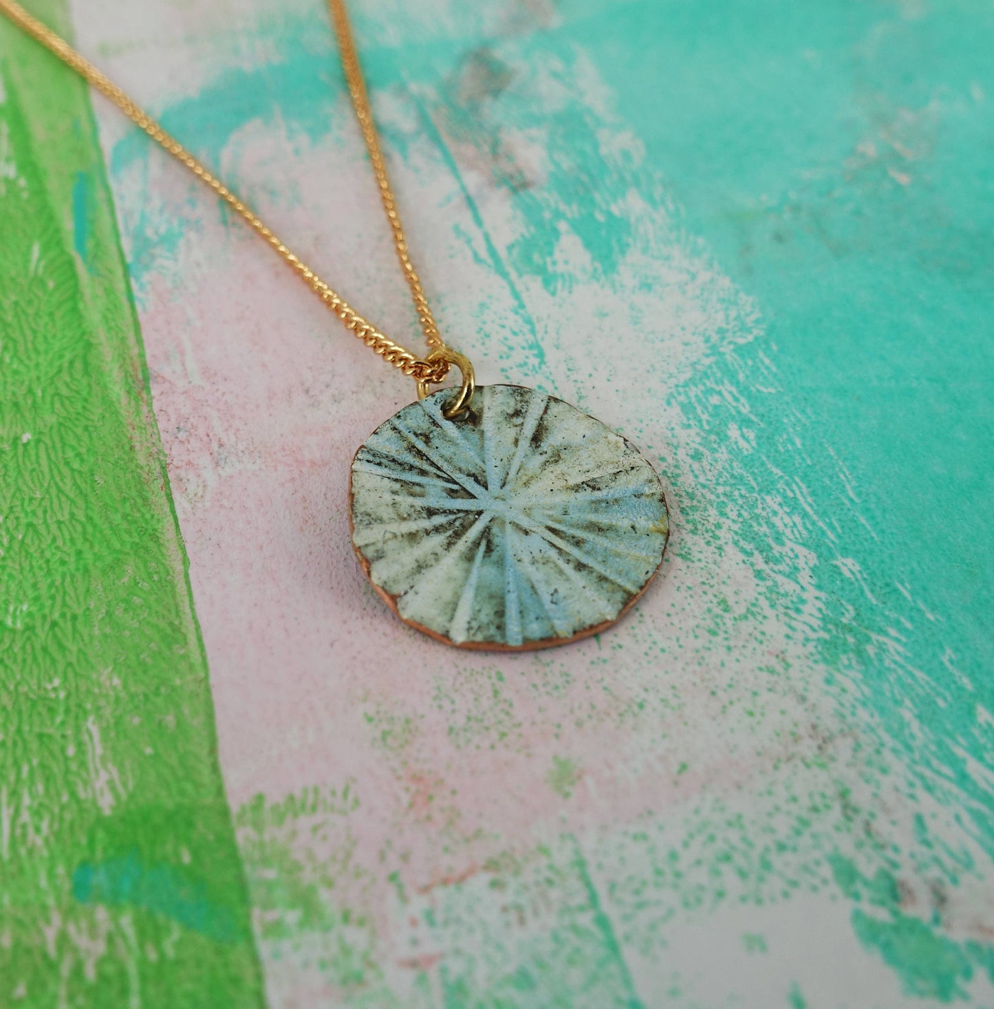 Euclid Collection - Textured Enamelled Copper Disc Pendant (Petite)