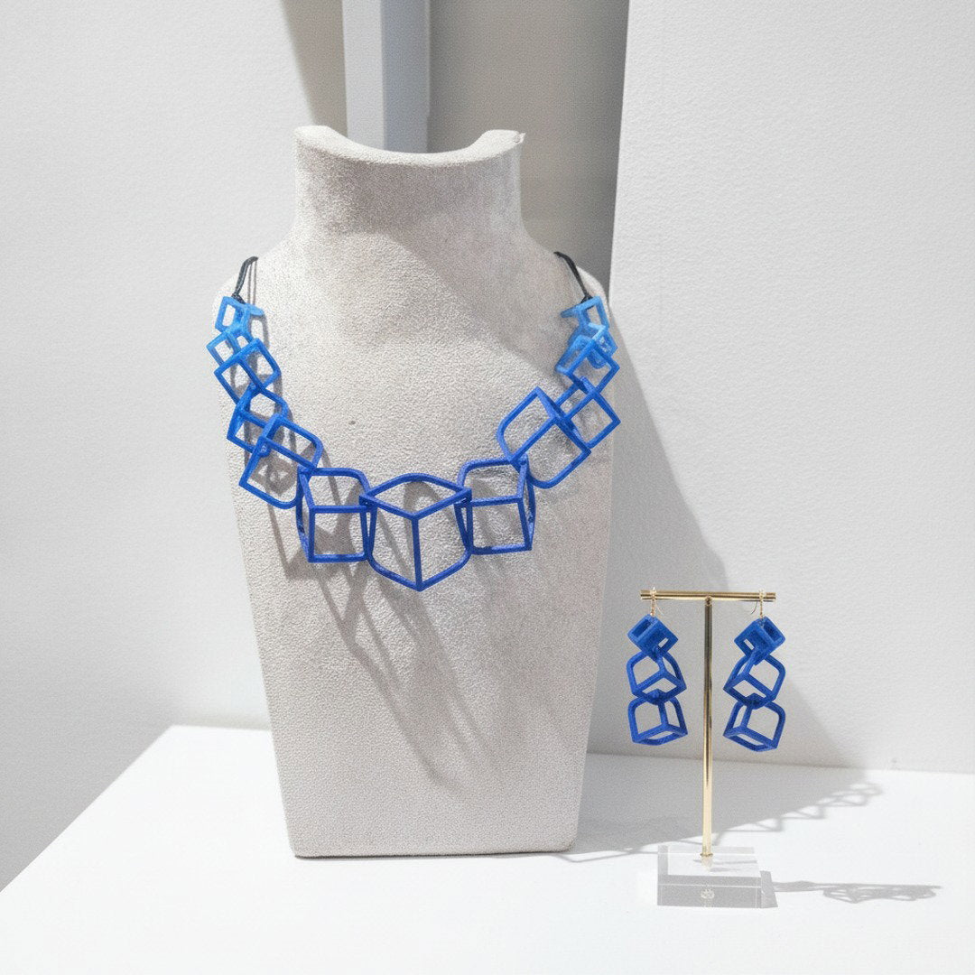 Cobalt CUBE 3-D-Printed Earrings