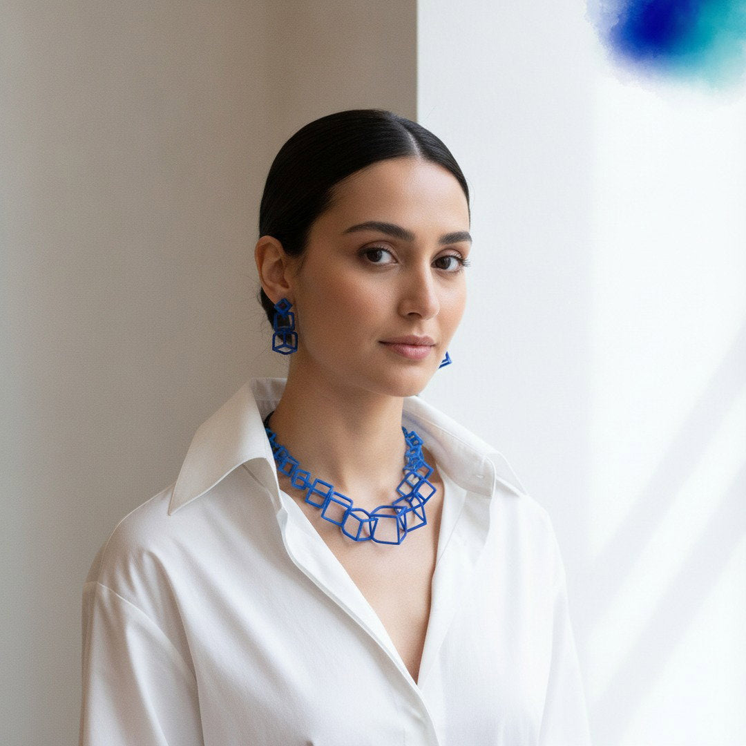 Cobalt CUBE 3-D-Printed Necklace