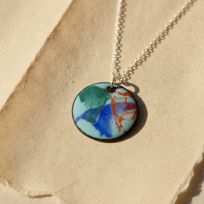 Chromatic Series No. 8 - Blue & Red Enamel Pendant