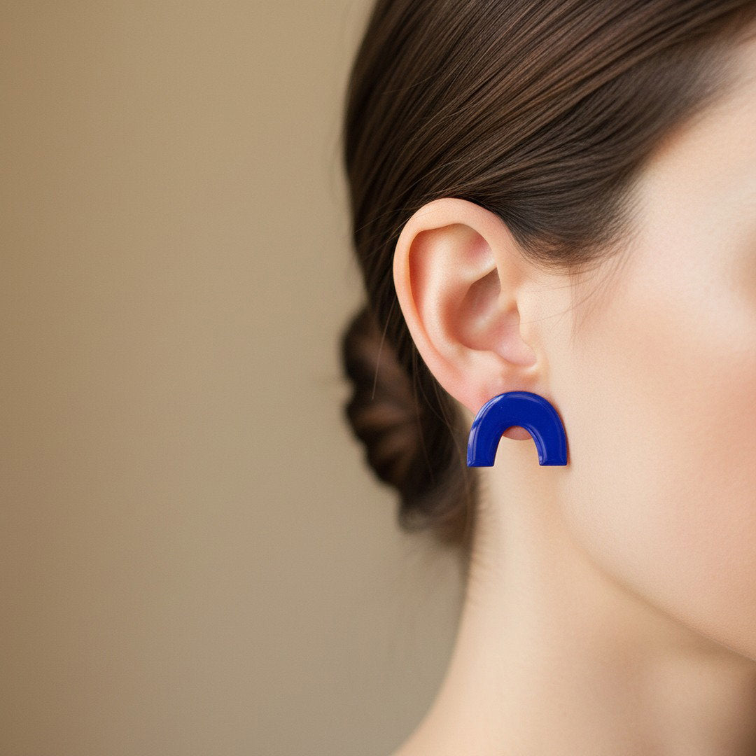 Architect Earrings - Deep Orange and Blue Enamel
