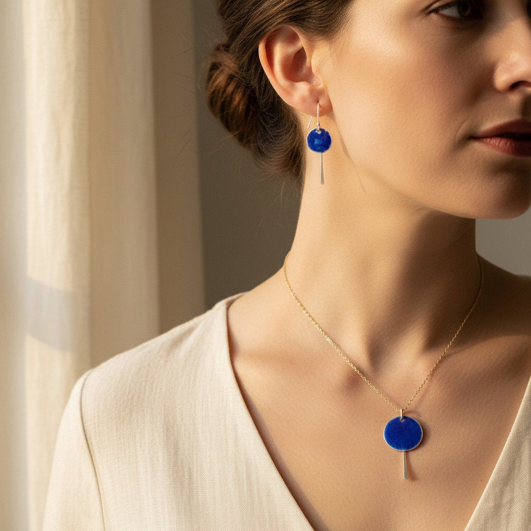 Coda Necklace - Cobalt Enamel Recycled Silver Pendant