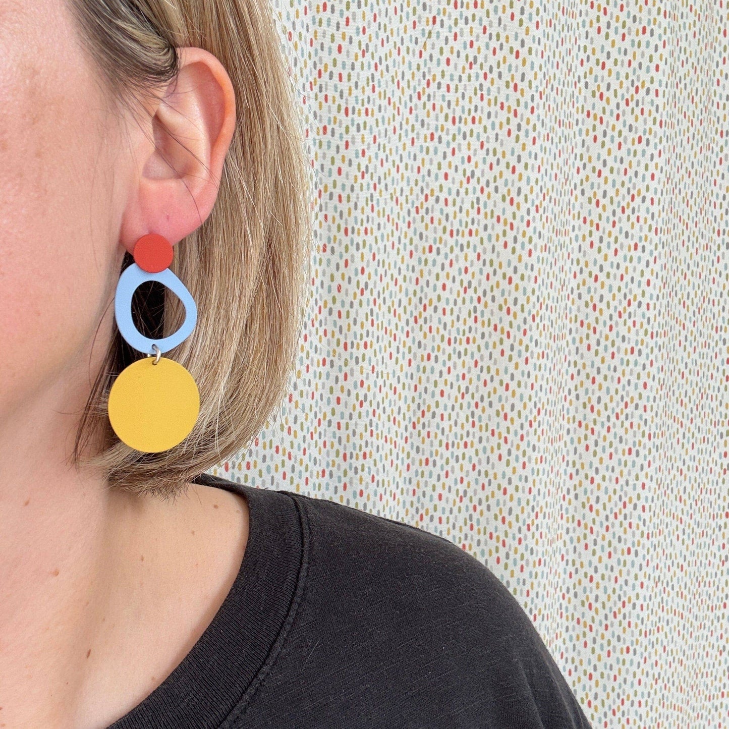 Gallery Collection - Triple Joy Earrings in Red, Blue and Yellow