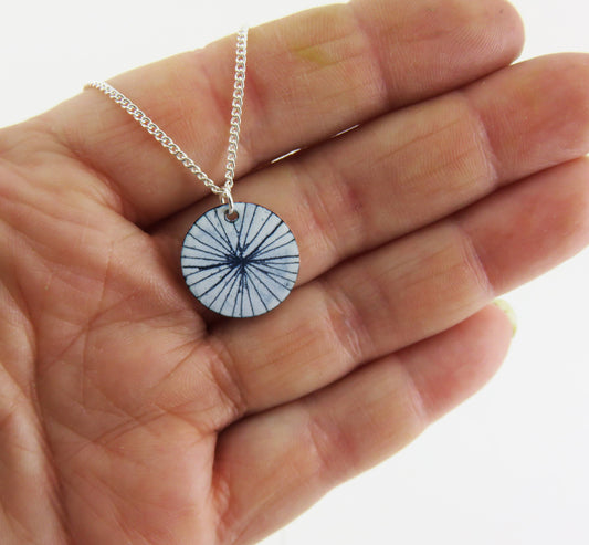 Euclid Collection - Hand Drawn Blue and White Enamel and Copper Necklace (Petite)