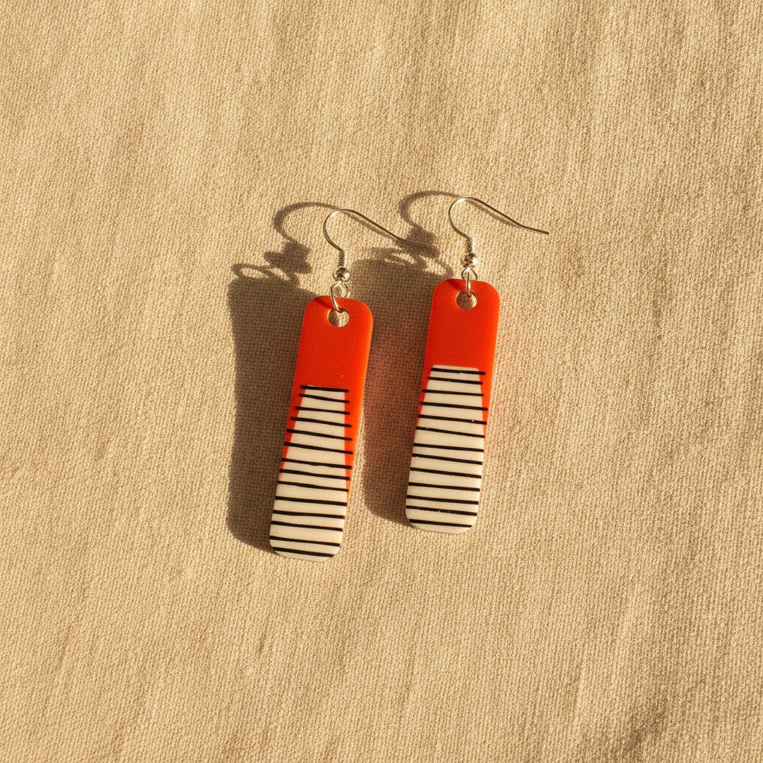 Line Art Earrings in Red