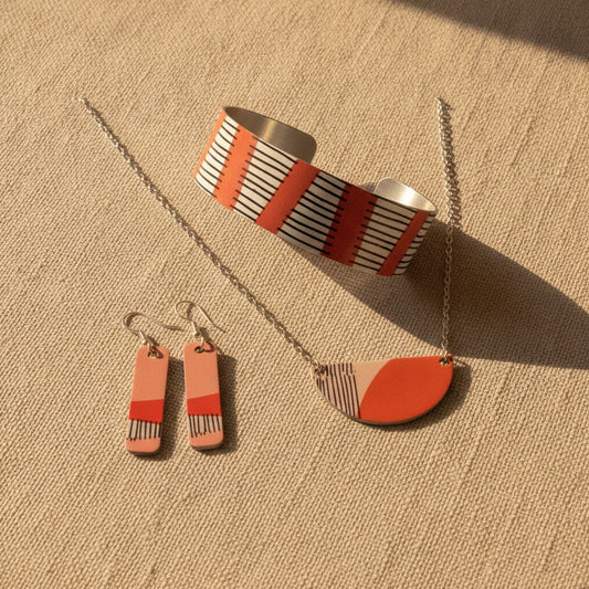 Pink+Red Line-Art Earrings