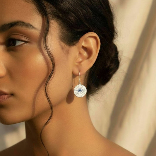 Radial Earrings - Blue & White Enamel