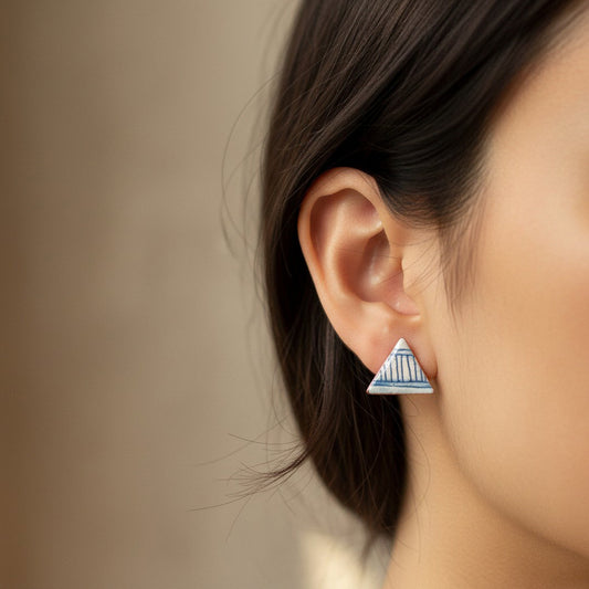 Blueprint Triangle Earrings - Petite Blue & White Enamel